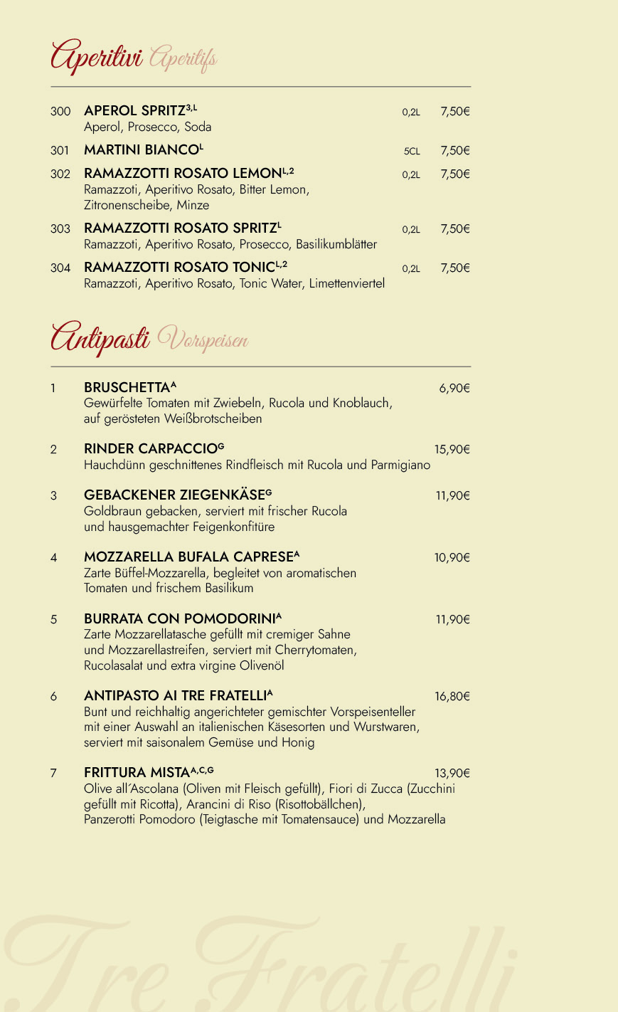 Tre Fratelli Ristorante Torgelow Speisekarte 2